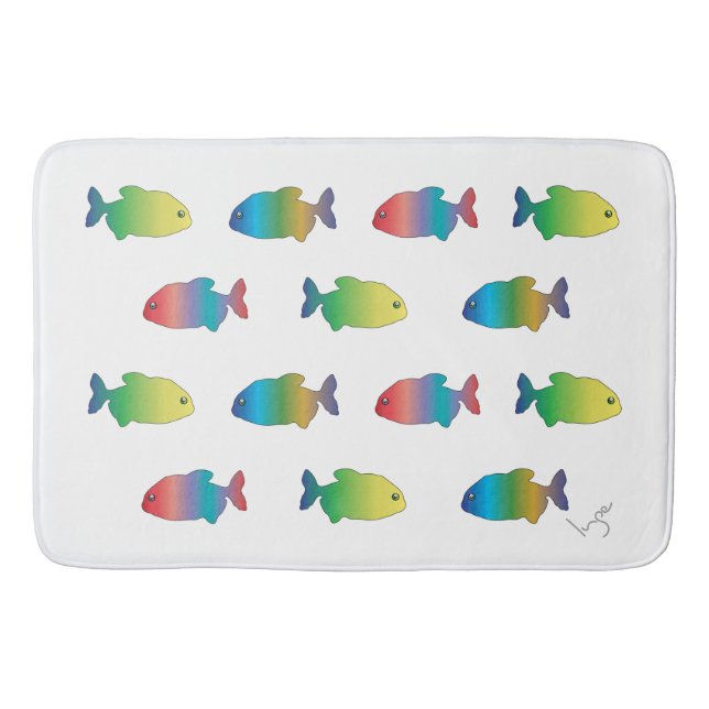 Cute Colourful Happy Fish Pattern Bath Mat (Front)