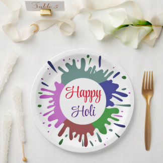 Cute Colourful Happy Holi paper plates