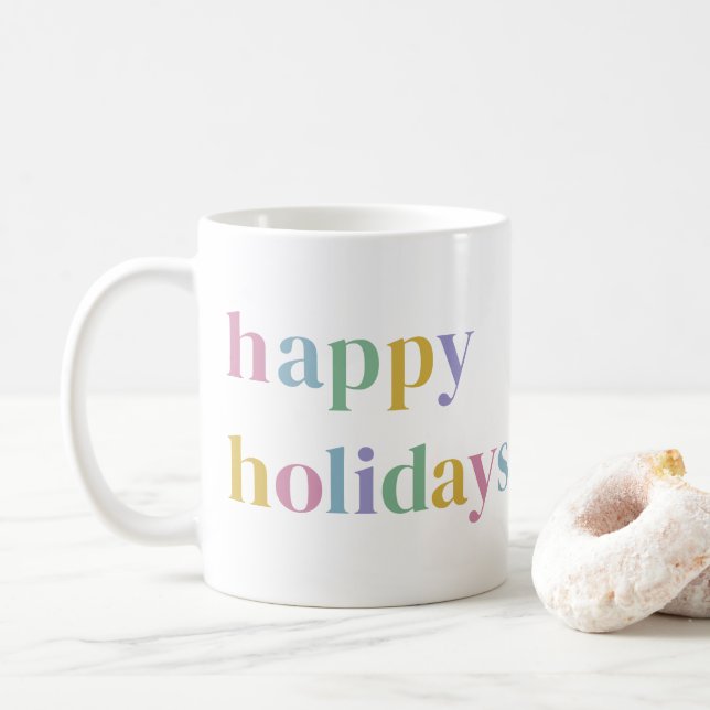 Cute Colourful Happy Holidays Photo Trendy Coffee Mug (With Donut)