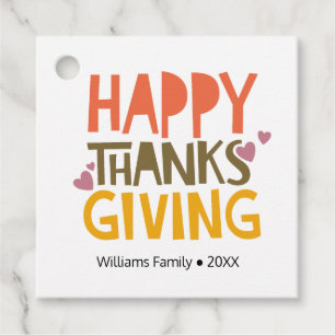 Cute Colourful Happy Thanksgiving Personalized Favour Tags