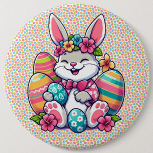 Cute, & colourful Hawaiian/tropical Easter bunny 6 Inch Round Button