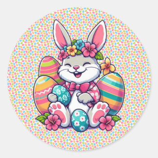 Cute,  & colourful Hawaiian/tropical Easter bunny Classic Round Sticker