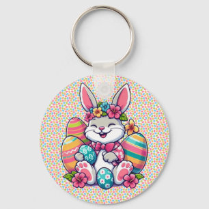 Cute,  & colourful Hawaiian/tropical Easter bunny Keychain