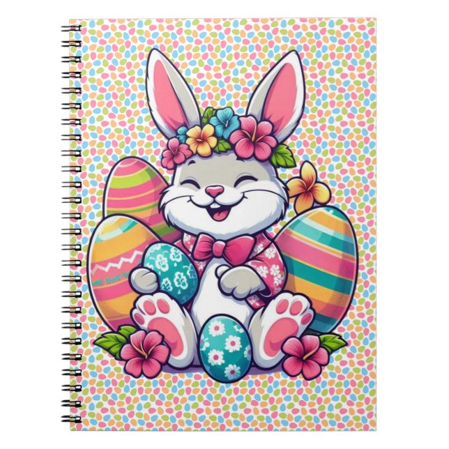 Cute,  & colourful Hawaiian/tropical Easter bunny Notebook (Front)
