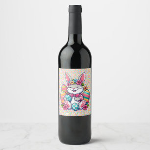 Cute, & colourful Hawaiian/tropical Easter bunny Wine Label