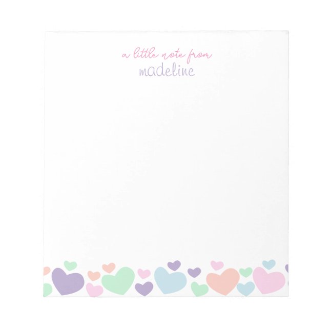 Cute Colourful Heart Girly Script Stationary Notepad (Front)