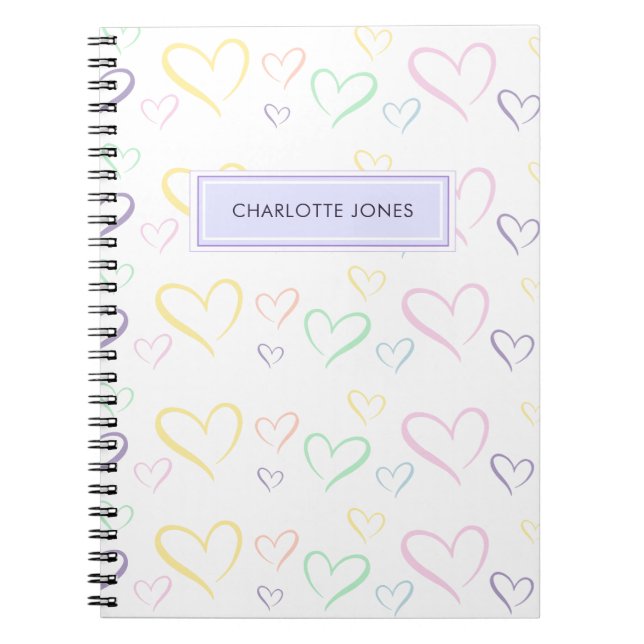 Cute Colourful Heart Kids Name Purple Notebook (Front)