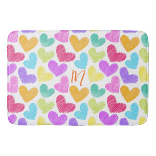 Cute Colourful Heart Pastel Valentine Love Monogra Bath Mat