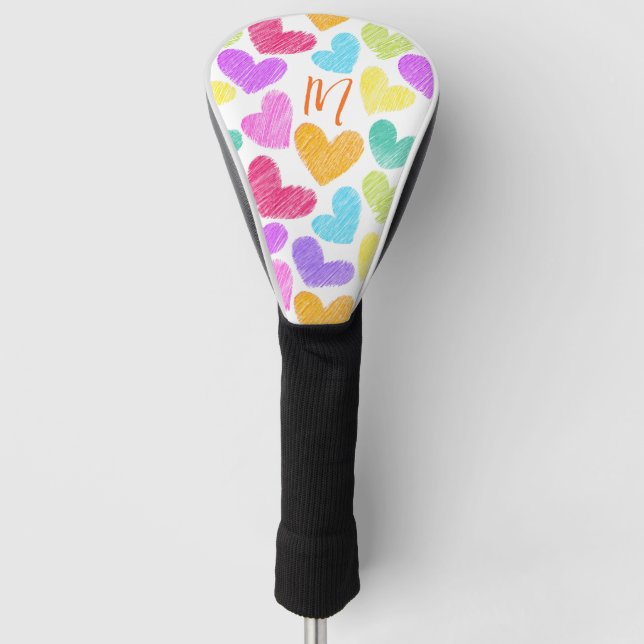 Cute Colourful Heart Pastel Valentine Love Monogra Golf Head Cover (Front)