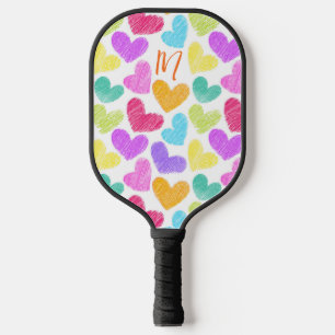 Cute Colourful Heart Pastel Valentine Love Monogra Pickleball Paddle