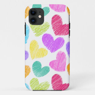 Cute Colourful Heart Pastel Valentine Love Pattern iPhone 11 Case