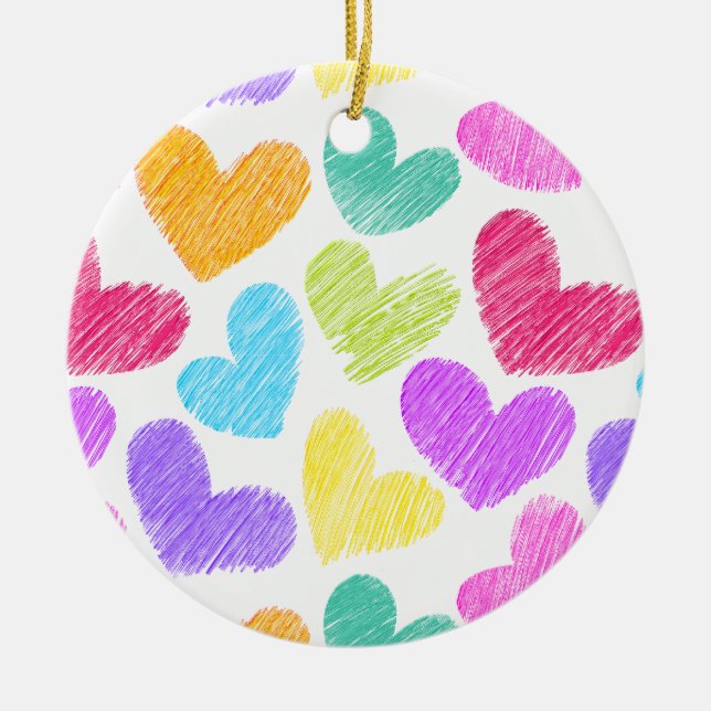 Cute Colourful Heart Pastel Valentine Love Pattern Ceramic Ornament (Front)