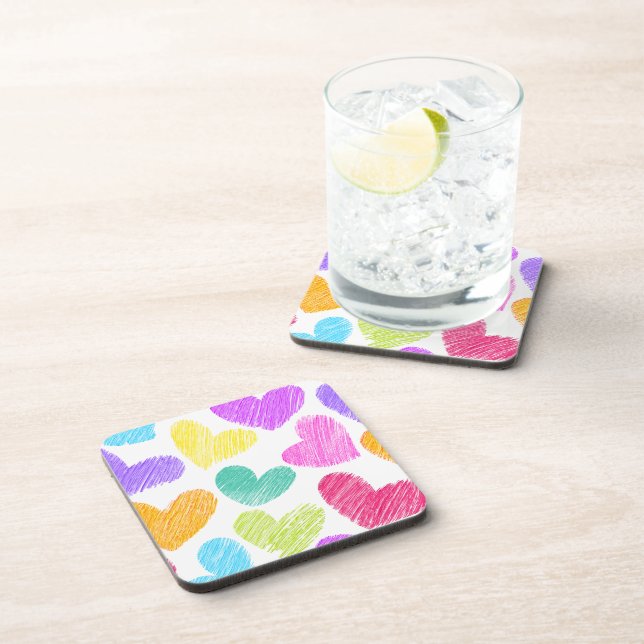 Cute Colourful Heart Pastel Valentine Love Pattern Coaster (Right Side)