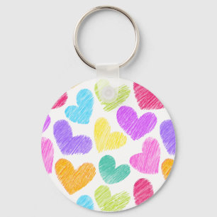 Cute Colourful Heart Pastel Valentine Love Pattern Keychain