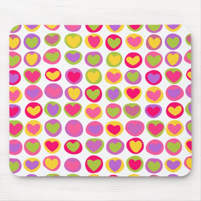Cute Colourful Heart Pastel Valentine Love Pattern Mouse Pad (Front)