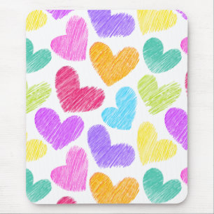 Cute Colourful Heart Pastel Valentine Love Pattern Mouse Pad