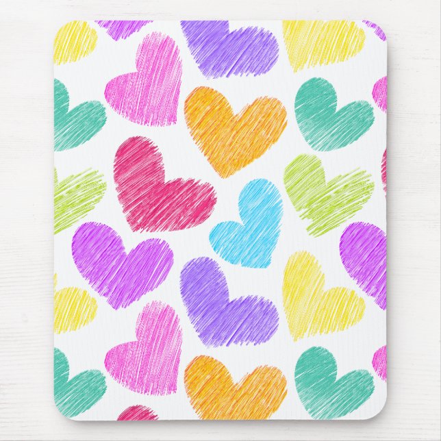 Cute Colourful Heart Pastel Valentine Love Pattern Mouse Pad (Front)