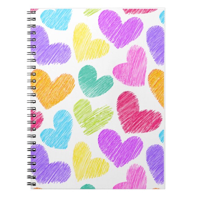 Cute Colourful Heart Pastel Valentine Love Pattern Notebook (Front)