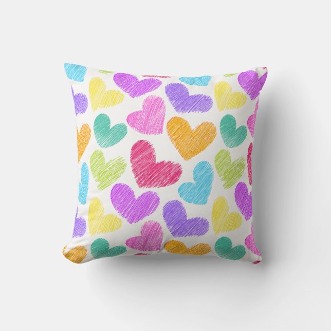 Cute Colourful Heart Pastel Valentine Love Pattern Throw Pillow (Front)