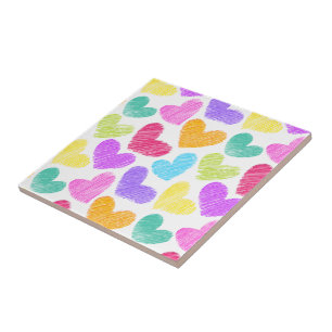 Cute Colourful Heart Pastel Valentine Love Pattern Tile