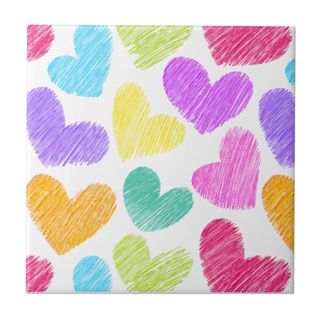 Cute Colourful Heart Pastel Valentine Love Pattern Tile (Front)