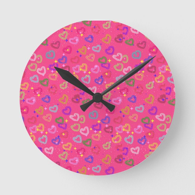 Cute Colourful Heart  Round Clock (Front)