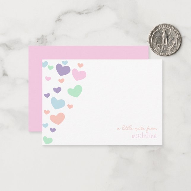 Cute Colourful Heart Script Kids Stationary Card (Front/Back In Situ)
