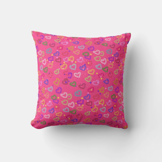 Cute Colourful Heart  Throw Pillow (Front)