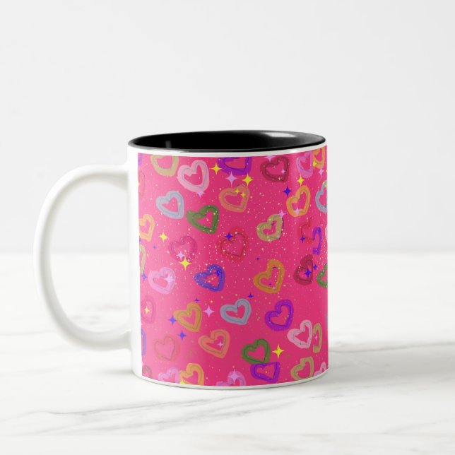 Cute Colourful Heart  Two-Tone Coffee Mug (Left)