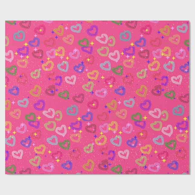 Cute Colourful Heart  Wrapping Paper (Flat)