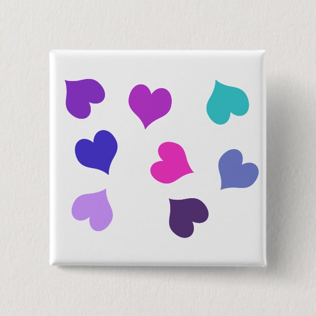 Cute colourful hearts 2 inch square button (Front)