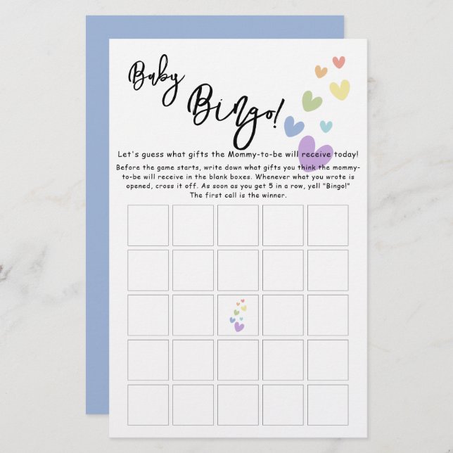 Cute & Colourful Hearts Baby Bingo Game Flyer (Front/Back)