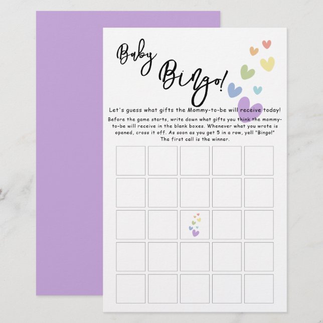 Cute & Colourful Hearts Baby Bingo Game Flyer (Front/Back)