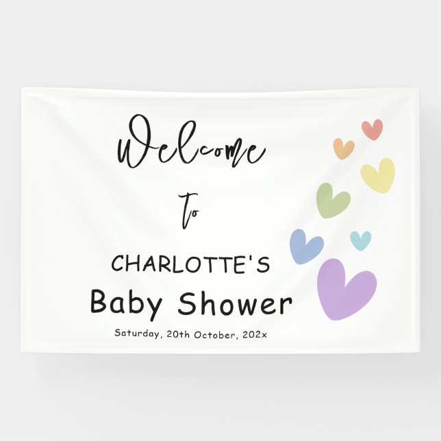 Cute & Colourful Hearts Baby Shower Banner (Horizontal)