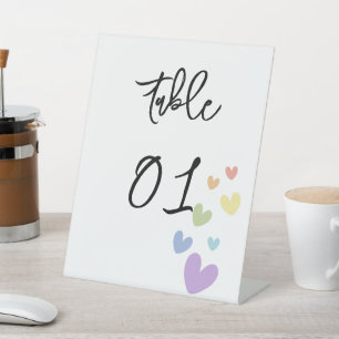 Cute & Colourful Hearts Baby Shower Table Numbers Pedestal Sign