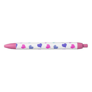 Cute colourful hearts black ink pen