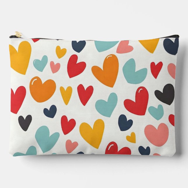 Cute Colourful Hearts Doodle Romantic Accessory Pouch (Front)