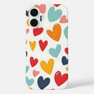 Cute Colourful Hearts Doodle Romantic iPhone 16 Case