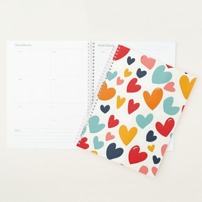Cute Colourful Hearts Doodle Romantic Planner (Display)