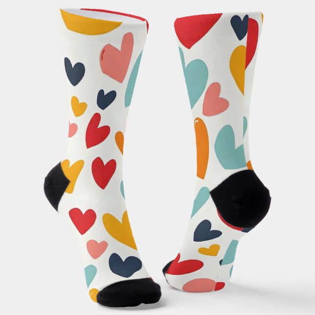 Cute Colourful Hearts Doodle Romantic Socks (Angled)