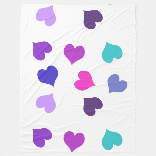 Cute colourful hearts fleece blanket (Front)