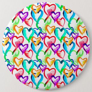 Cute colourful hearts pattern 6 inch round button