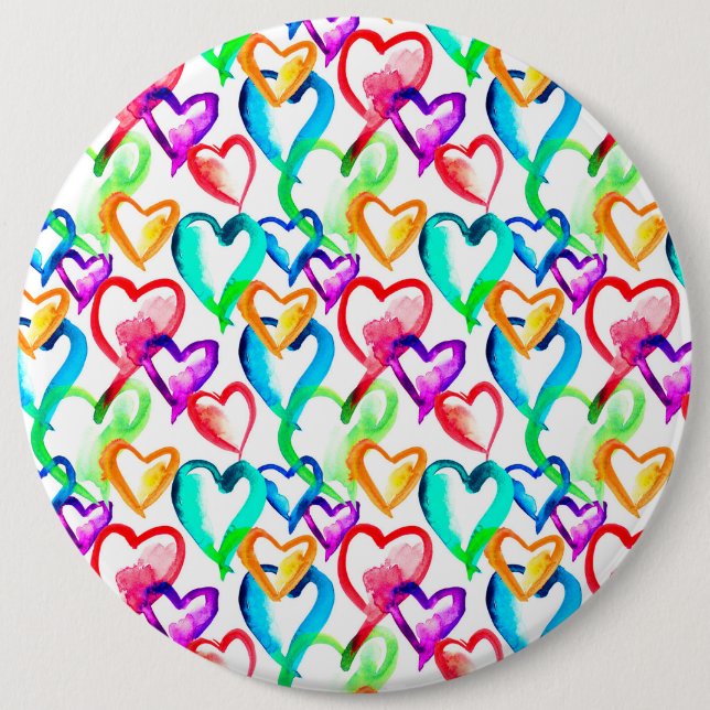 Cute colourful hearts pattern 6 inch round button (Front)