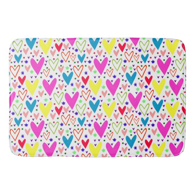 Cute colourful hearts pattern bath mat (Front)