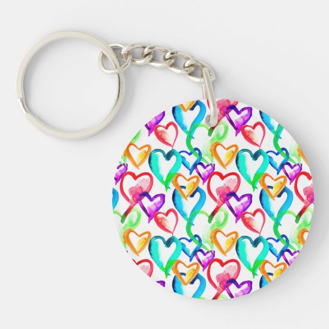 Cute colourful hearts pattern keychain (Front)