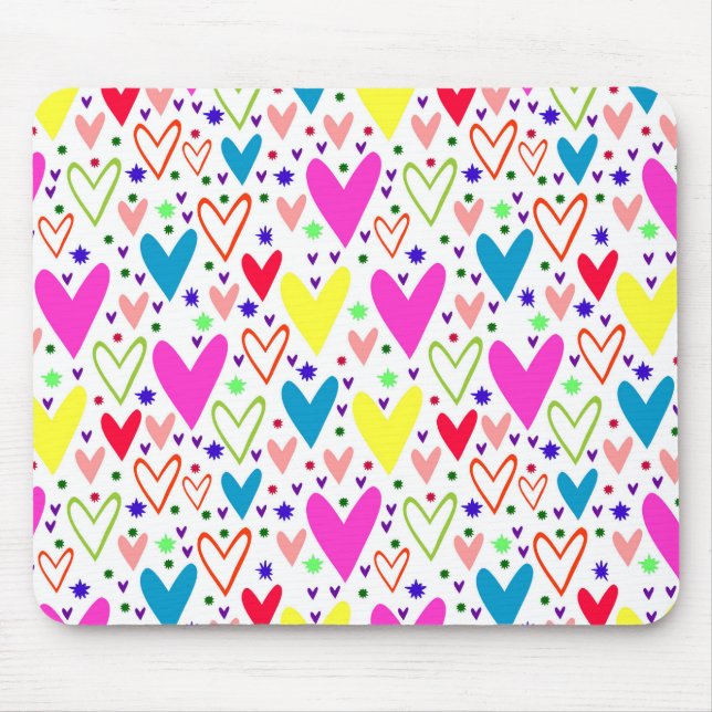 Cute colourful hearts pattern mouse pad (Front)