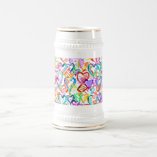 Cute colourful hearts patterns beer stein (Center)
