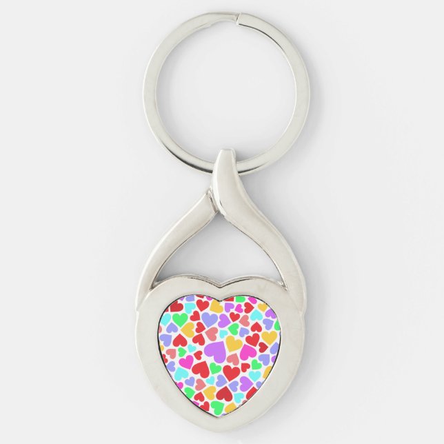 Cute colourful hearts patterns keychain (Front)