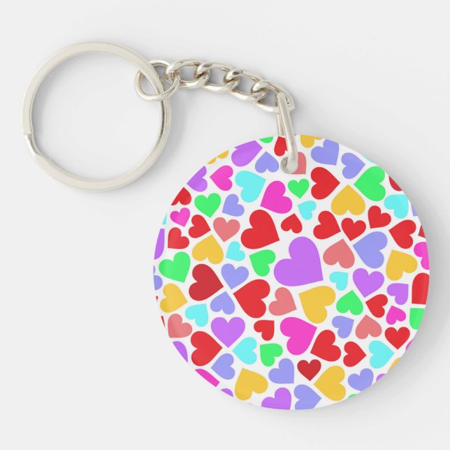 Cute colourful hearts patterns keychain (Front)