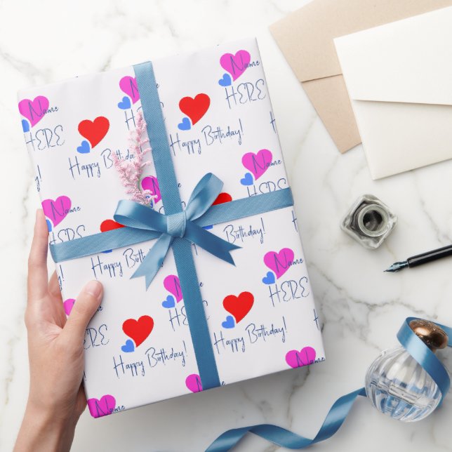 Cute Colourful Hearts, Personalized Birthday Wish Wrapping Paper (Gifting)
